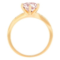 1. CT Brilliant Round Cut симулиран розов диамант 14k жълто злато пасианс с акценти пръстен SZ 6.75