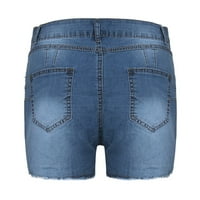 Xinqinghao къси панталони с джобове за жени модни тънки шорти дънки жени с висока талия панталон солиден цвят къси панталони сини xxxl