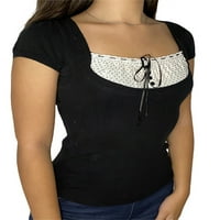Gwiyeopda жени реколта квадратна шия с къс ръкав върхове блуза основни тениски тънки тениски