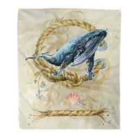 Фланелен хвърляне на одеяло акварелен кит винтидж къдричка кораво въже морски възел мек за диван и диван