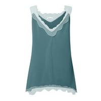 Женска мода лято Нов твърд цвят дантела сплайсиране v шия камизол резервоар върхове синьо