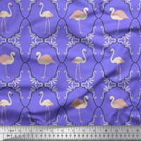 Soimoi Purple Viscose Chiffon Fabric Flamingo & Moroccan Damask Print Fabric край двора