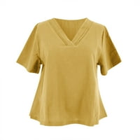 Голяма тениска за жени лятно памучно бельо с къс ръкав v шия блуза върхове ежедневни плътни цветни разхлабени ризи ризи