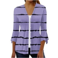 Жилетки за жени, ръкав есен отворен преден връх за печат блуза блуза есен Кардиган за жени лилав размер 2xl