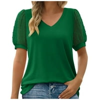 Ризи за жени облечени ежедневни летни дантели v шия солиден цвят пуловер тениски моден