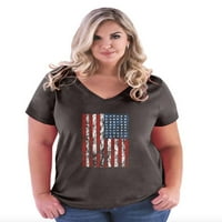 - Тениска с V-образно деколте за жени- американски флаг 4 юли