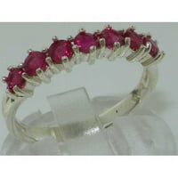 Стерлинг сребърен естествен рубин женски пръстен за вечност - размер 7.75