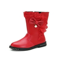 Avamo Kids Boots Wide Calf Winter Boot Rhinestone Tall Booties Момичета обувки момиче неплъзгащо плюшено облицована топла ботуйна червена 13c