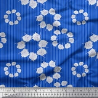 Soimoi Blue Japan Crepe Satin Fabric Artistic Floral Wreath & Stripe Fabric отпечатъци от двор широк