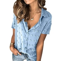 Женска риза Небрежно шифон блуза момиче с къс ръкав горен бутон