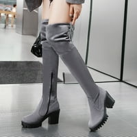 Symoid Womens Boots- Зимен велур над ботушите на коляното дебела ботуши с пръст на високи токчета сиво 40