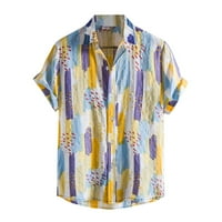Мъжки ризи с къс ръкав небрежен мъжки небрежен цветен копче за печат на яка риза блуза блуза