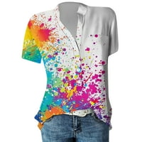 Хенли ежедневна блуза флорални върхове късо ръкав лято за жени многоцветни l
