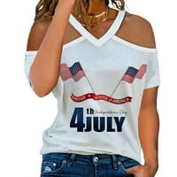 Дамски 4 юли върхове Деня на независимостта Популярен американски флаг отпечатана тениска v Вратно