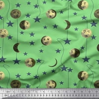 Soimoi Poly Georgette Fabric Moon & Stars Galaxy Print Fabric край двора