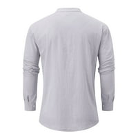Puawkoer върхове риза риза риза джоб мъж мъже с дълъг памучен ръкав твърд ежедневен мъжки блуза мъжки дрехи 3xl сиво