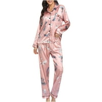 Satin Pajamas Women Set- отпечатайте флорални класически отпуснати пригодни фолио на шезлонги с дълъг ръкав Топс нощно облекло