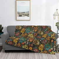 Захарен череп фланелни одеяла Мексикански стил забавни одеяла за дома за домашно покритие за целия сезон микрофибър мек диван одеяло