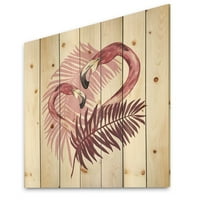 Art DesignArt 'Flamingo в тропическо лято II' тропичен печат върху естествена борова дървесина в. Широко. Висока