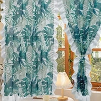 Goory Cottion Linen Floral Ruffles Sheer Window Curtain Tulle Semi-Blackout Window Drap