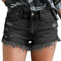 Ткинг модни летни дънкови шорти за жени Сурови сурови подгъвани дънки с джобове с джобове черни 2xl