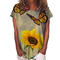 Къса риза слънчогледово пеперуда Основни върхове Суитчъри на екипажа Графични тениски модерни отпечатани къси ръкави ризи за жени ежедневни блузи свободни годни