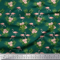 Soimoi Poly Georgette Fabric Tropical Leaves, Floral & Flamingo Bird Print Fabric от двор широк