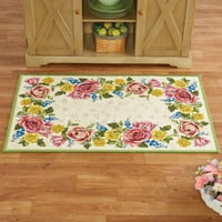 Крем цвят не плъзгане розово жълти и сини цветя Border Rug-27x45