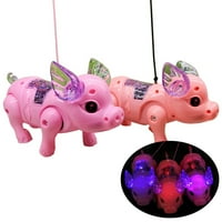 Shulemin Electric LED осветление музикално свинско животно с каишка ходене играчка деца xmas подарък случаен цвят