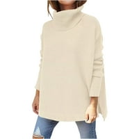 Модерен пуловер пролетни дрехи за жени плюс размер върхове плътни цветни пуловерни ризи костенурка Суичър с дълъг ръкав мода плюс размери върхове бежов xxl