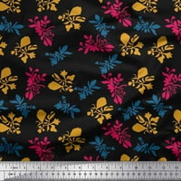 Soimoi Black Poly Georgette Fabric Artistic Floral Print Fabric край двора