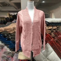 Женска мода плюс размер небрежен дълъг ръкав твърд кардиган хлабав пуловер палто xxxxl розово