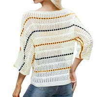 Fabiurt жени най -добрите жени със среден дълъг ръкав пуловер върхове Crewneck Pullover леки плетени пуловерни ризи, бяло