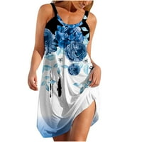 Finelylove Girls Summer Ressions Jumbsuits Жена риза рокля редовно без ръкави отпечатано синьо xl