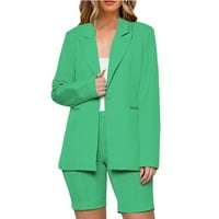 Wavsuf Женски комплекти плюс размер Превръщане Твърди есенни върхове и къси панталони Зелени костюми на костюми Размер XL