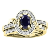 Колекция DazzlingRock 6x овално синьо сапфир и кръгло бяло диамантен булчински ореол Сватбен пръстен за жени в 10K жълто злато, размер 9.5