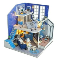 Wood Diy Miniature Dollhouse Educational Toy Puzzle Toy LED светлина 2-етажна вила за Коледа подарък деца деца на възраст 5+ години