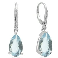 DazzlingRock Collection 14k всяка круша Aquamarine & Round White Diamond Digling Drop обеци, бяло злато