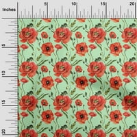 OneOone Cotton Flet Mint Fabric Flower & Leaves Watercolor Fabric за шиене на печатната занаят тъкан край двора широк