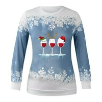 FATUOV Дамско пуловер Суитчър за разхлабени леки ризи с дълъг ръкав зимни коледни отпечатани орови ризи S-2xl