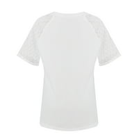 Дамски летни тениска с V-образно вещество солидна къса ръкав блуза върхове бяло l