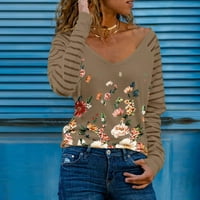Топчета с дълъг ръкав за жени, женски ризи върхове памучни ризи пролетни модни v-образни флорални отпечатани пачуърки блузи върхове пуловер черна риза, плюс ризи с размер под tbkomh