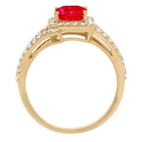 2. CT Brilliant Emerald Cut Симулиран Ruby 14K Yellow Gold Haliate Solitaire с акценти пръстен SZ 9.75