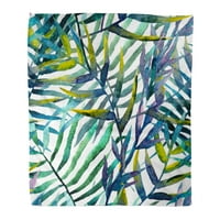 Фланелен хвърляне на одеяло лилаво листа листа акварелни резюме зелено тропическа палма мека за диван и диван