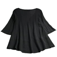 Дами върхове дантелени блуза v ризи за врата Нерегулярна подгъва за пътуване туника черно 4xl