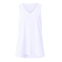 Дамски върхове без ръкави за ежедневни блузи солидни дами лято v-образно мода White L