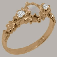 Британски направени 9k Rose Gold Natural Opal & Diamond Womens Promise Ring - Опции за размер - размер 7