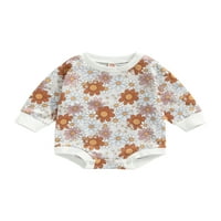 Amiliee Baby Girl Flower Print Sweatshirt Romper с дълъг ръкав пуловер на извънгабаритни комбинезони