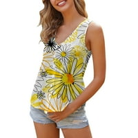 Жени лято ежедневно мода v Neck Cardigan Button Vest Floral Print Tank Топс дамски резервоари Топс жълт XL