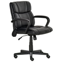 DCENTA обратно домашен офис стол с 2-точков лумбален масаж, USB мощност, Компютърен стол на коженото бюро FAU, черен